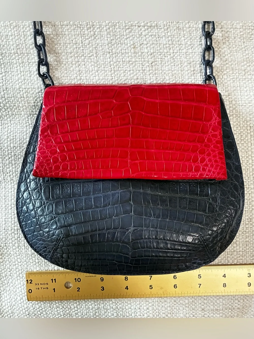 Nancy Gonzalez Rare VGC Navy/Red Crocodile Round Flap-Top Crossbody Bag